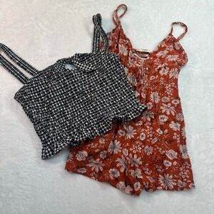 2 piece lot Sienna Sky & Pull&Bear Top Romper Bundle Women M L Black Rust